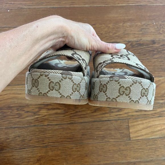 GUCCI GG maxi logo platform canvas Angelina slide sandals size 38.5 8.5 - Picture 4 of 11